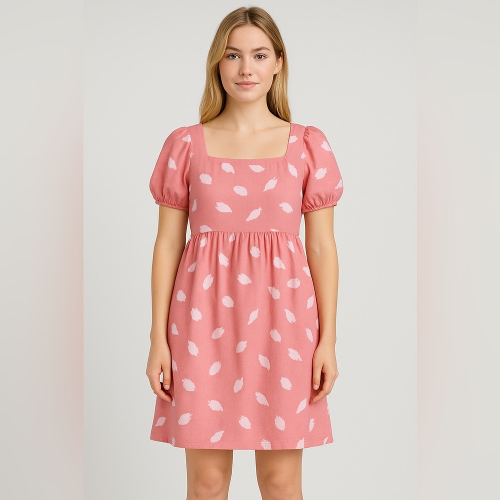 LOFT Pink Puff-Sleeve Babydoll Dress Women's Size M Medium Pink Dress